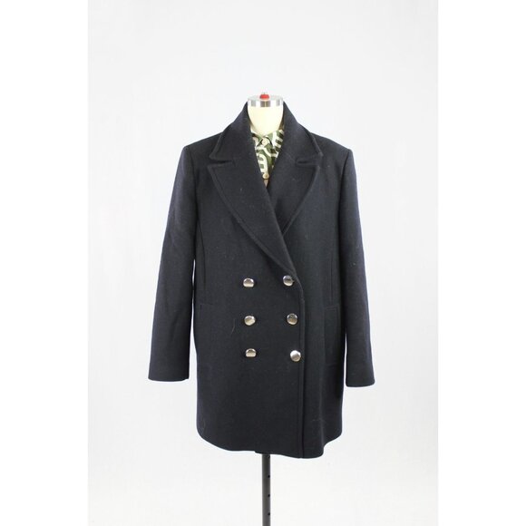 ZARA Navy Blue Wool Blend Double Breasted Short Peacoat Coat, Size M - Picture 1 of 12